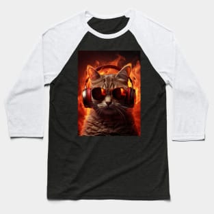 Music Addict cat wearing sunglasses and headphones Baseball T-Shirt